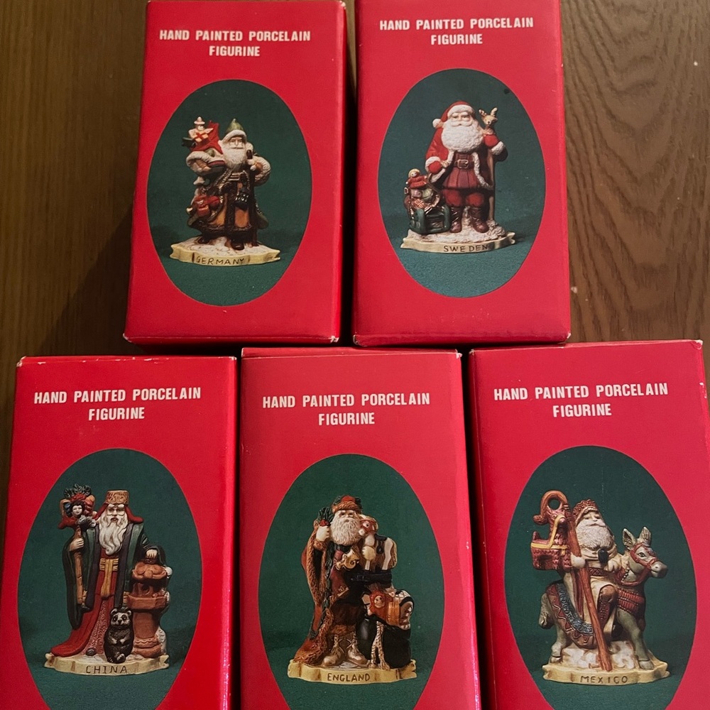 Hand Painted Porcelain Santa Figurine Set